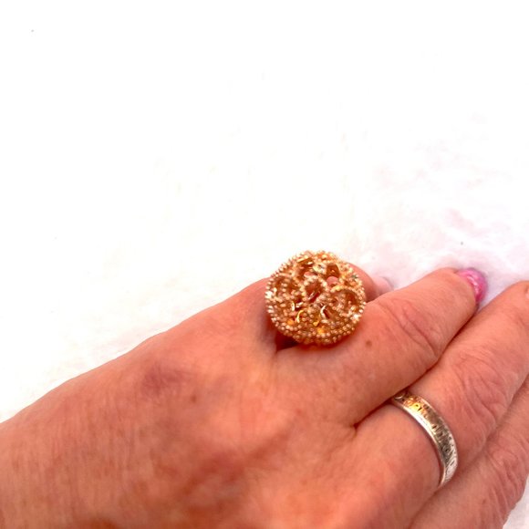 NIB Double sided Rose gold color Filigree ball studs/Front-Back Earrings - Picture 5 of 10